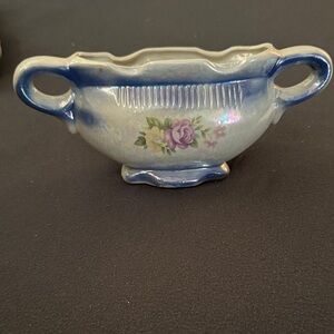 Vintage Floral Blue Ceramic Dish